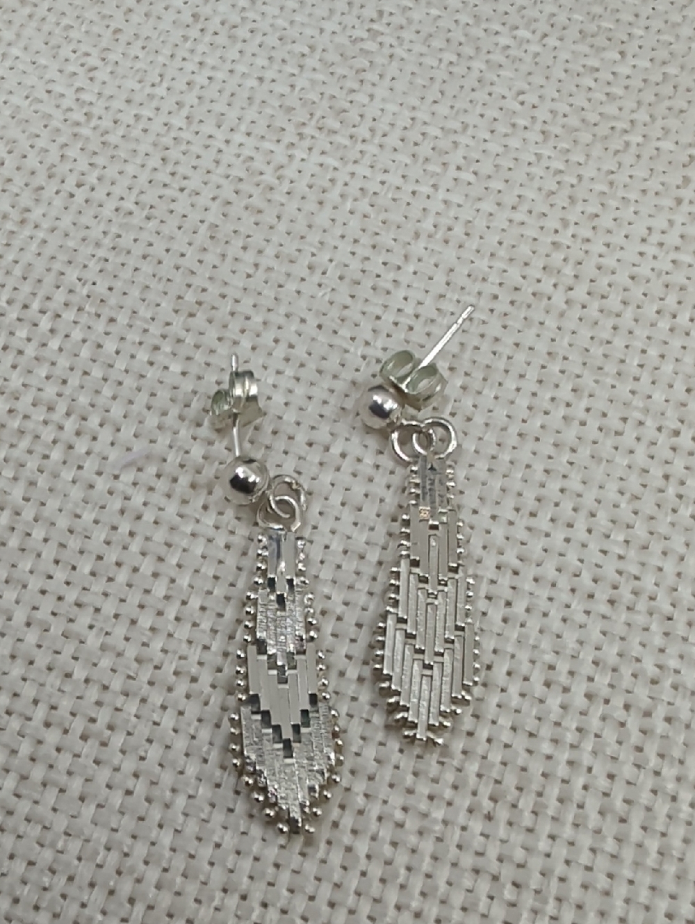 Vintage 925 Italy Sterling Silver Woven Mesh Geometric Drop Earrings Ball Stud - Picture 3 of 17